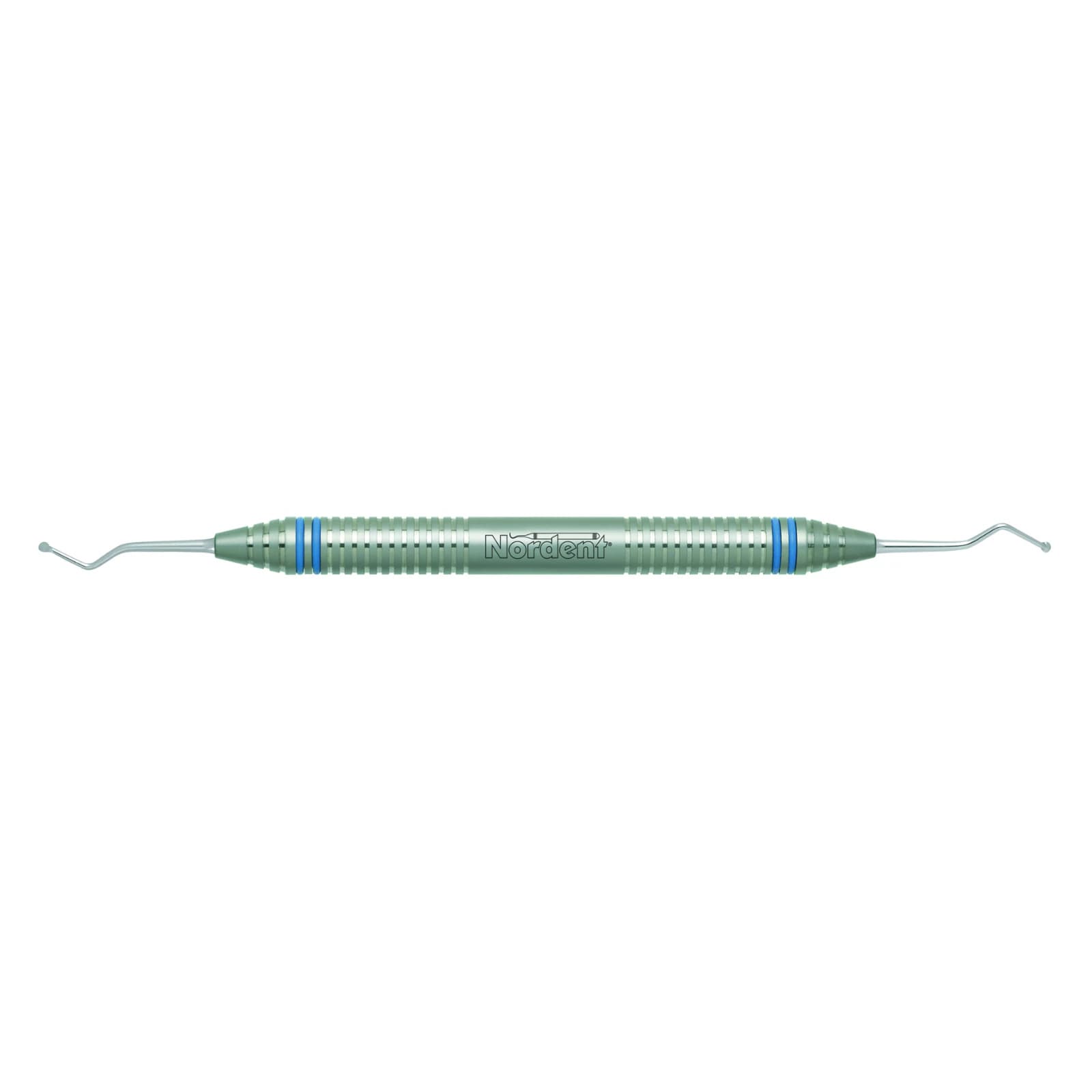 Nordent Excavator English Pattern Spoon #129-130 Double End, 1.7mm, 28° Angle, DuraLite ColorRings Handle, Stainless Steel - Excavator DE English Pattern Spoon #129-130 DuraLite ColorRings Handle - Image 1