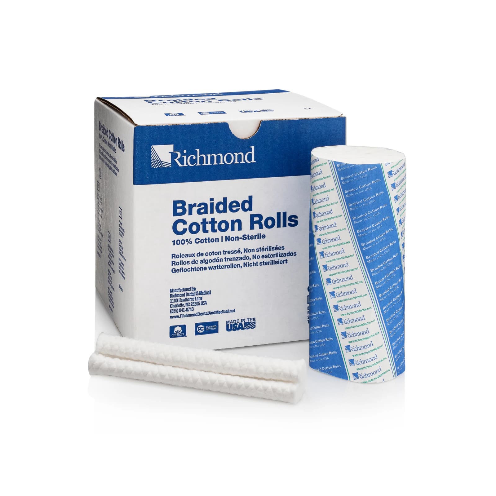 Richmond Braided Cotton Rolls, Large, 1/2" x 6", Non-Sterile, 100/Box, 201205 thumbnail 2
