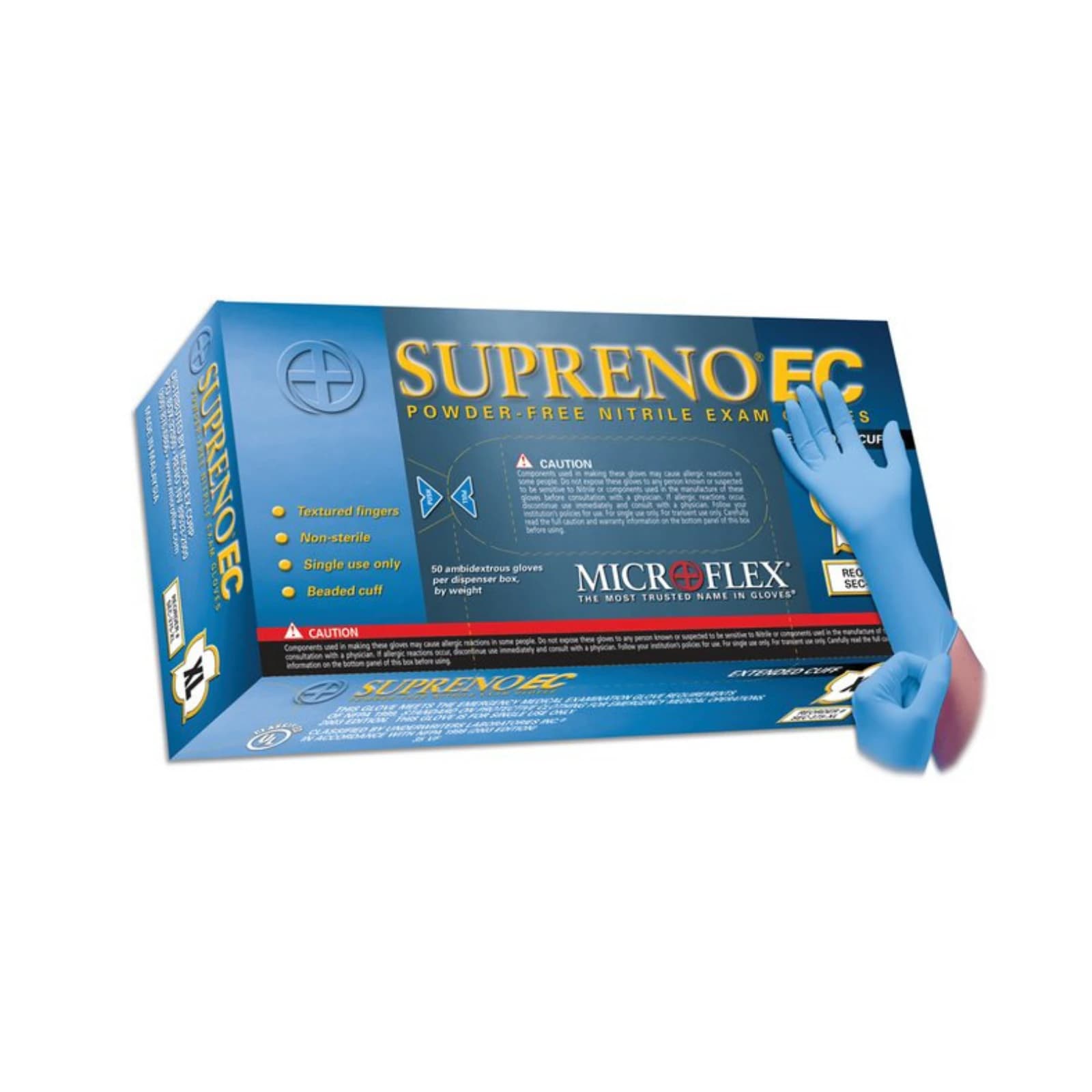 Microflex Supreno EC Powder-Free Nitrile Exam Gloves, X-Large, Non-Sterile, Textured, 50/Box thumbnail 3