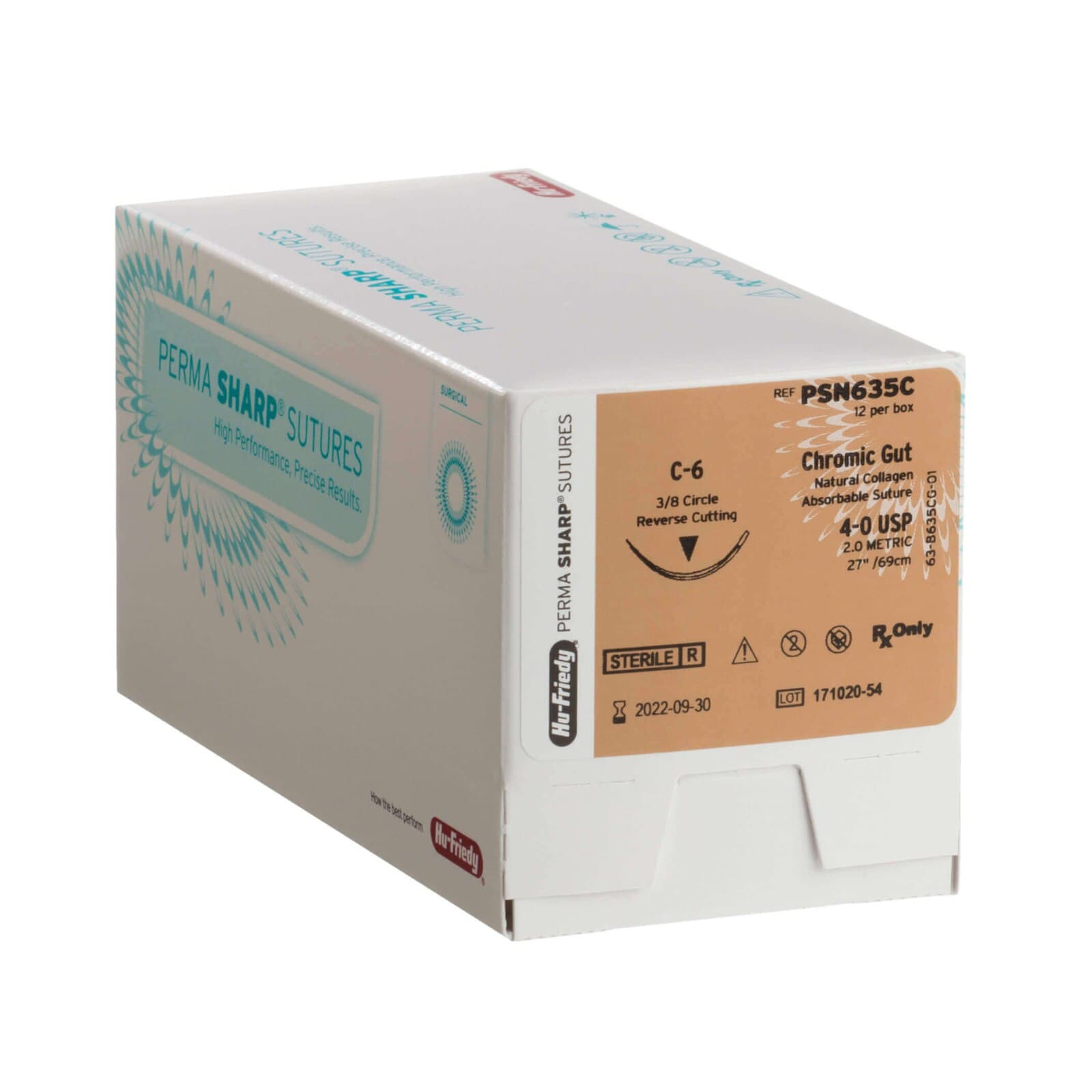 Hu-Friedy Perma Sharp Chromic Gut Suture, 5-0, 18", C-3 Premium Reverse Cutting 3/8 Circle Needle, 13mm, Undyed, 12/Box, PSN687C thumbnail 5