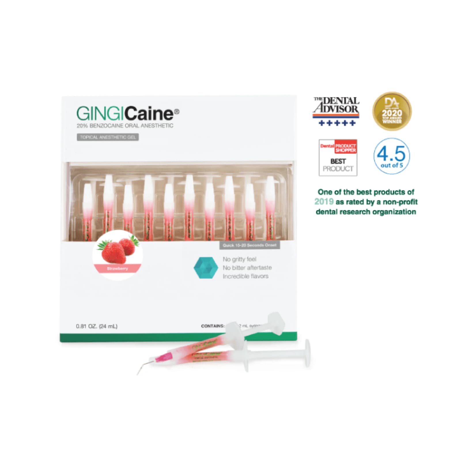 GINGICaine Topical Anesthetic Gel Syringe Kit, Strawberry, 20% Benzocaine, 1.2 mL Syringes, 20/Pkg, 20118S thumbnail 9