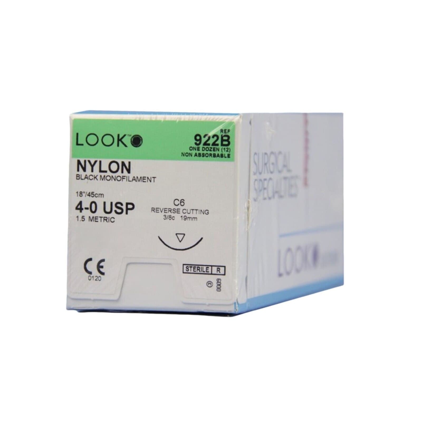 Look 922B Nylon Suture, 4-0, Black Monofilament, 18" (45 cm), C-6 Reverse Cutting Needle (3/8 Circle, 19mm), 12/Box thumbnail 5