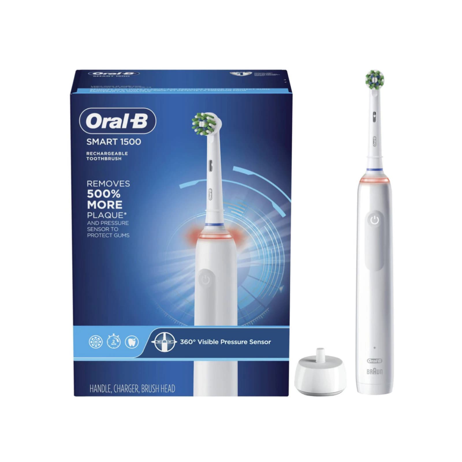 Oral-B Smart 1500 Electric Rechargeable Toothbrush, White, with Charger and 1 CrossAction Brush Head, 3/Case thumbnail 3