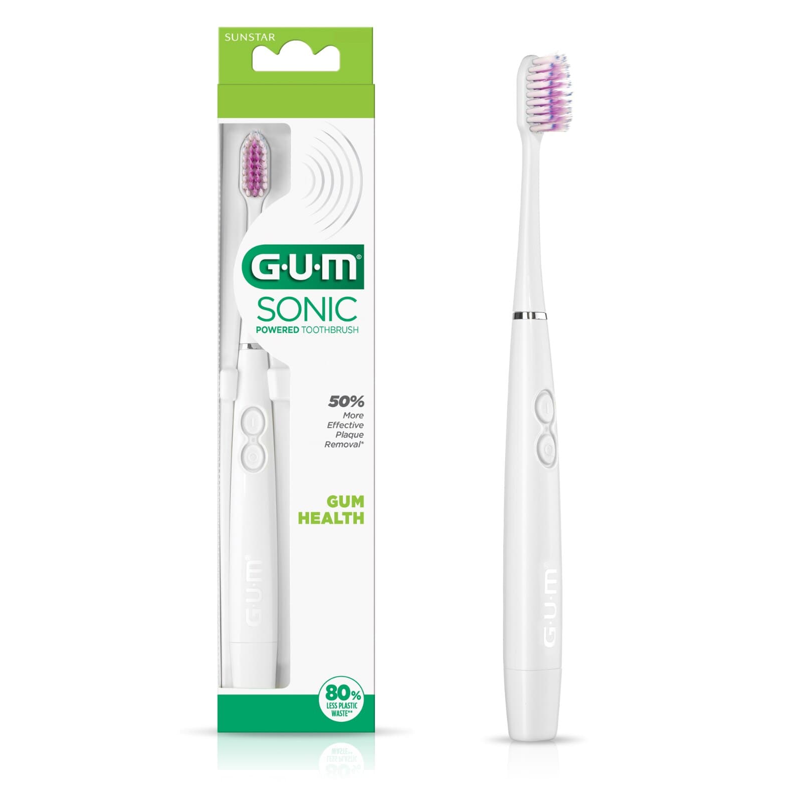 GUM Sonic Power Toothbrush, White, 4/Pk - GUM Sonic Power Toothbrush 4/Pk White - Image 1