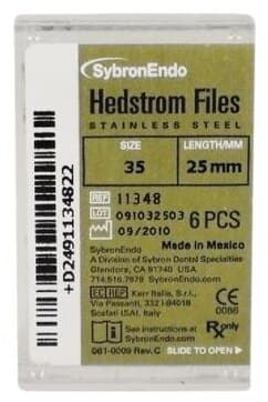 Sybron Endo Hedstrom Files, Stainless Steel, 25 mm, #35, Green, 6/Pk, 11348 thumbnail 12