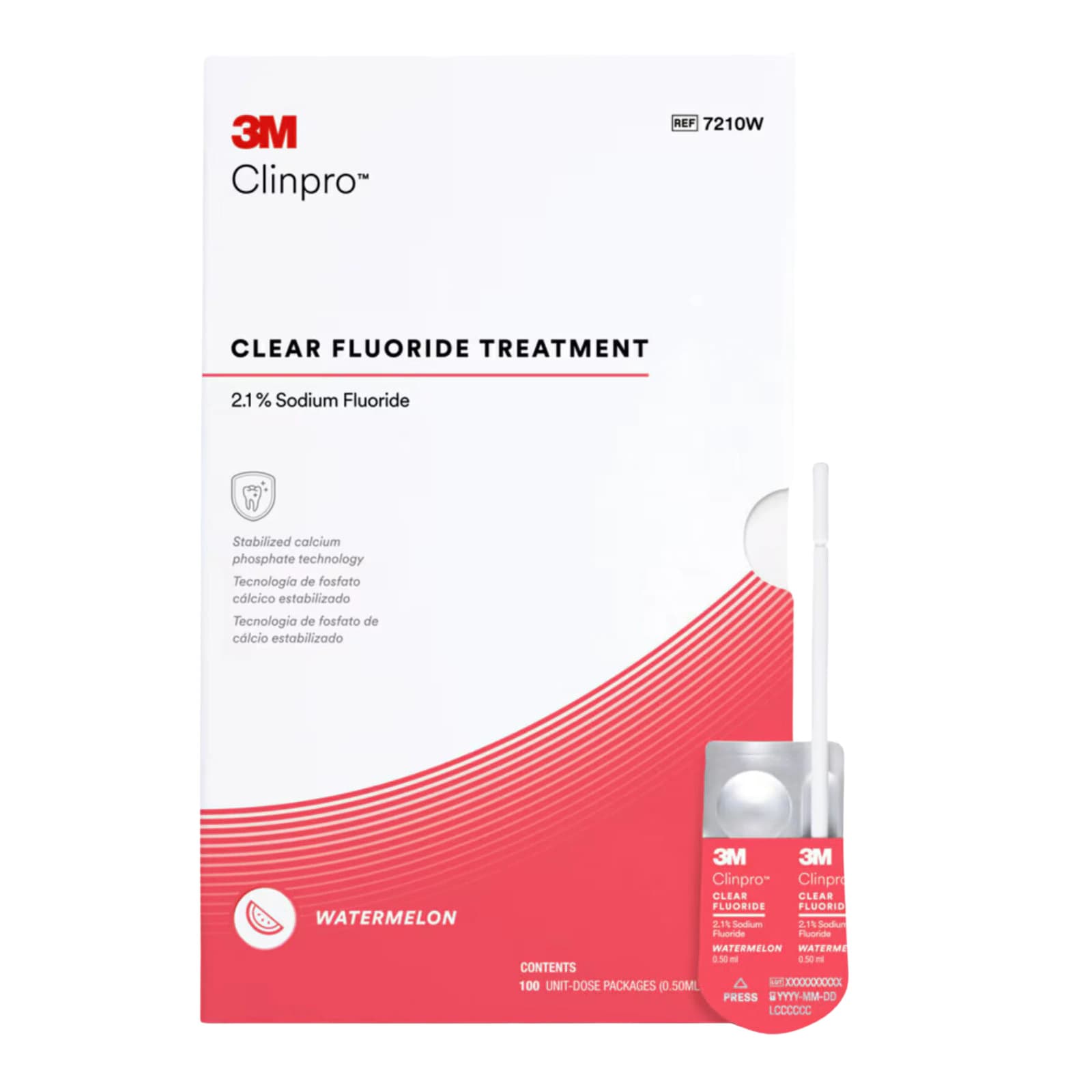 3M Clinpro Clear Fluoride Treatment Varnish, Watermelon Flavor, 0.5 mL Unit Dose, 2.1% Sodium Fluoride, 100/Pk, #7210W thumbnail 3