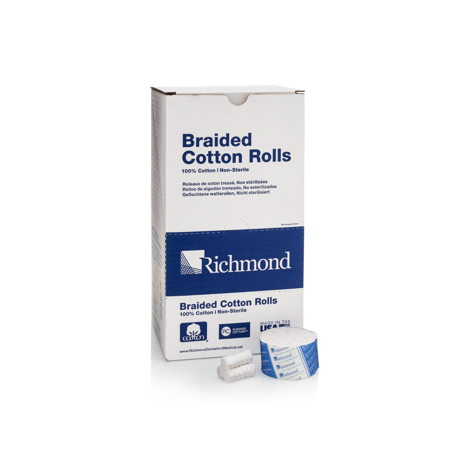 Richmond Braided Cotton Rolls, Large, 1/2" x 1 1/2", Non-Sterile, 1000/Box, 201201 thumbnail 7