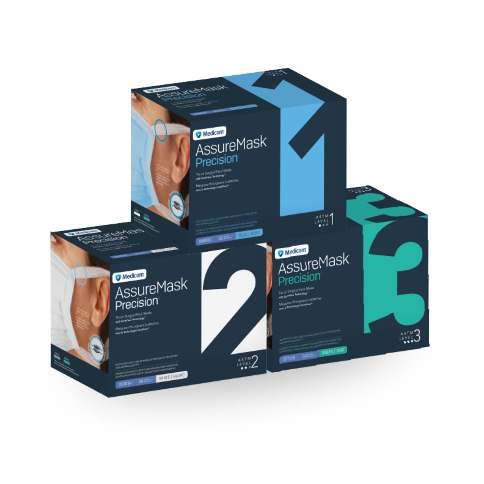Medicom AssureMask Precision Tie-On Surgical Mask, Level 3, Blue, 50/Box - AssureMask Precision Tie-On L3 Mask 50/Pk Blue - Image 1