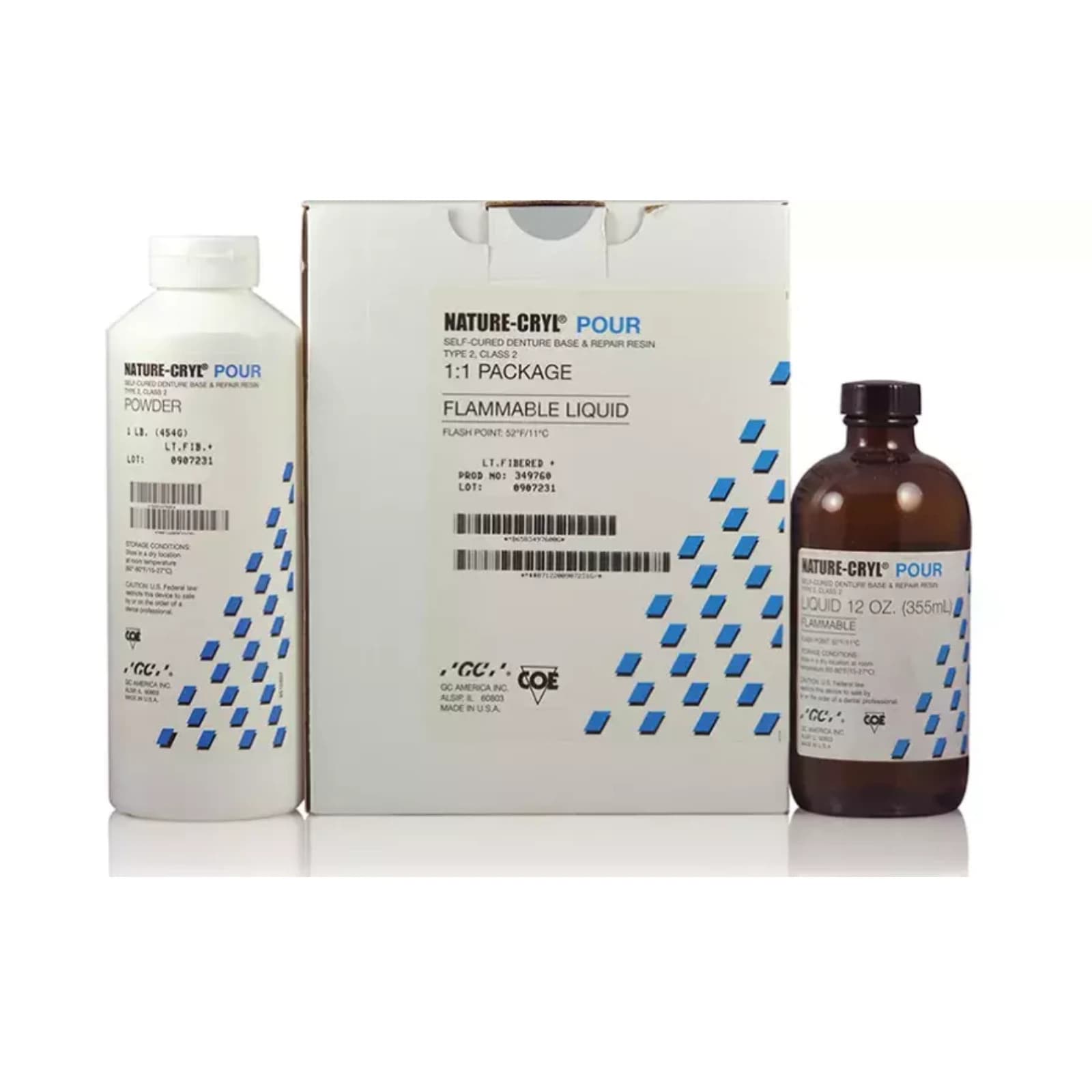 GC America Nature-Cryl Pour Denture Resin, COE-LOR Mild, 1:1 Pack (1 lb Powder + 300 mL Liquid), 349833 thumbnail 3