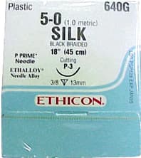 Ethicon Perma-Hand Braided Silk Non-Absorbable Sutures, 5-0, 18", P-3 Precision Point Reverse Cutting Needle, 3/8 Circle, Black, 12/Box, 640G thumbnail 5