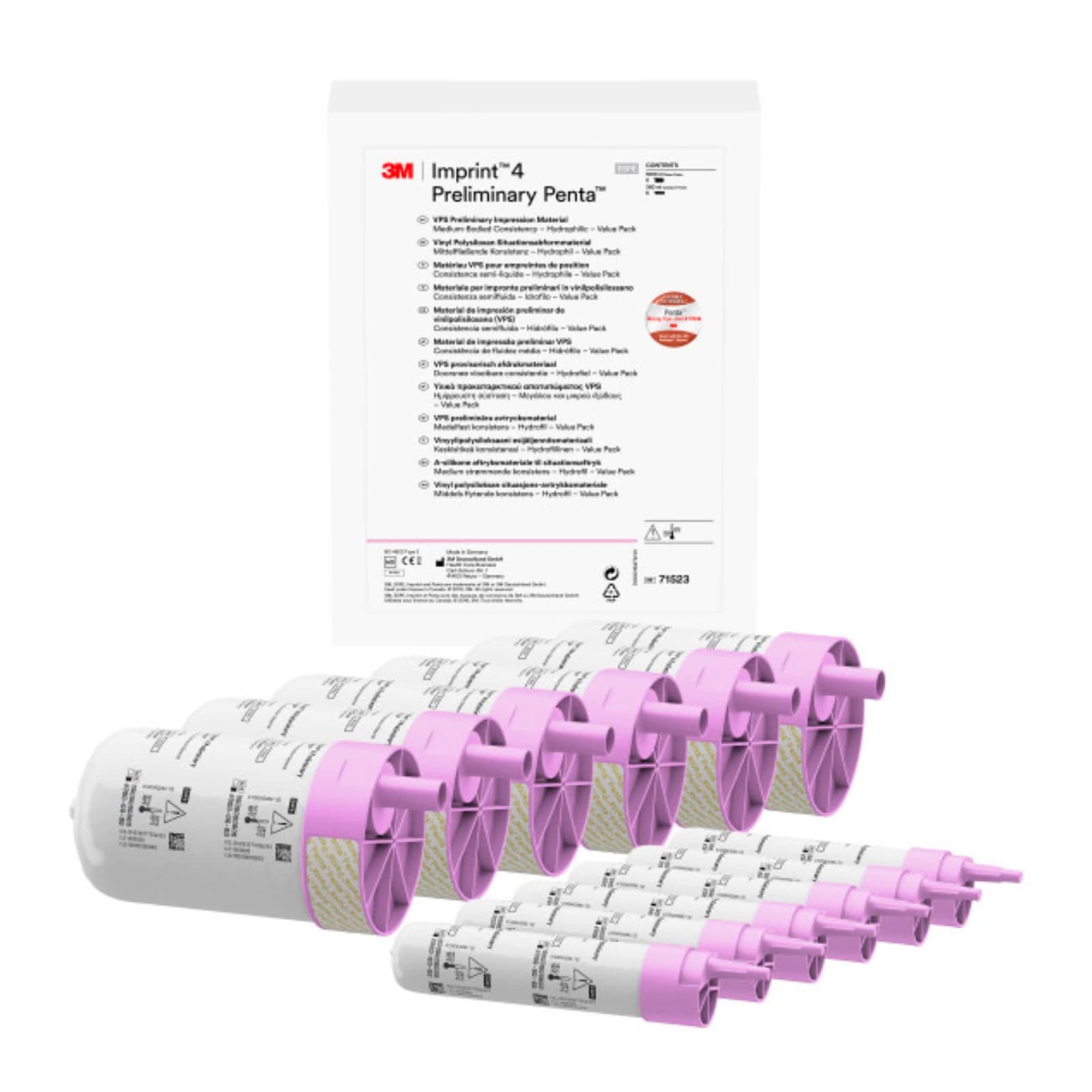 3M Imprint 4 Preliminary Penta VPS Impression Material Value Pack, Regular Set, Pink, Mint Flavor, 6 x 300 mL Base + 6 x 60 mL Catalyst, 71523 thumbnail 3