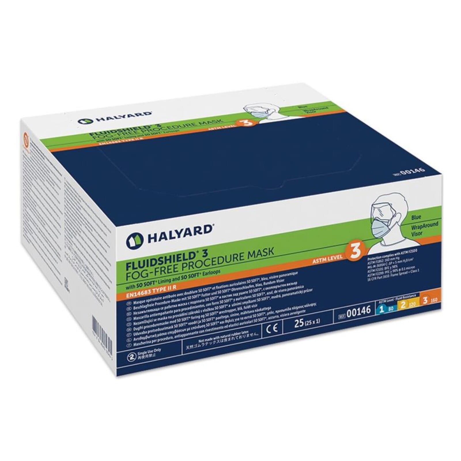 Halyard Fluidshield Procedure Mask, ASTM Level 3, Blue, with Visor, 25/Box thumbnail 6