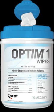 OPTIM 1 One-Step Cleaner & Disinfectant Wipes, 6" x 7", 160 Wipes/Can, Case of 12 - Optim 1 Wipes 6x7 160/Cn x 12/Cs - Image 1