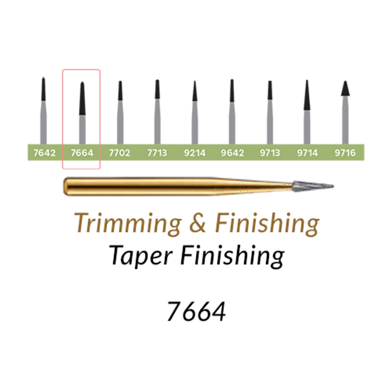 KavoKerr Beavers Trimming & Finishing Carbide Burs FG 7664, 10/Pk - Trimming & Finishing Carbide Burs FG 7664 10/Pk - Image 1