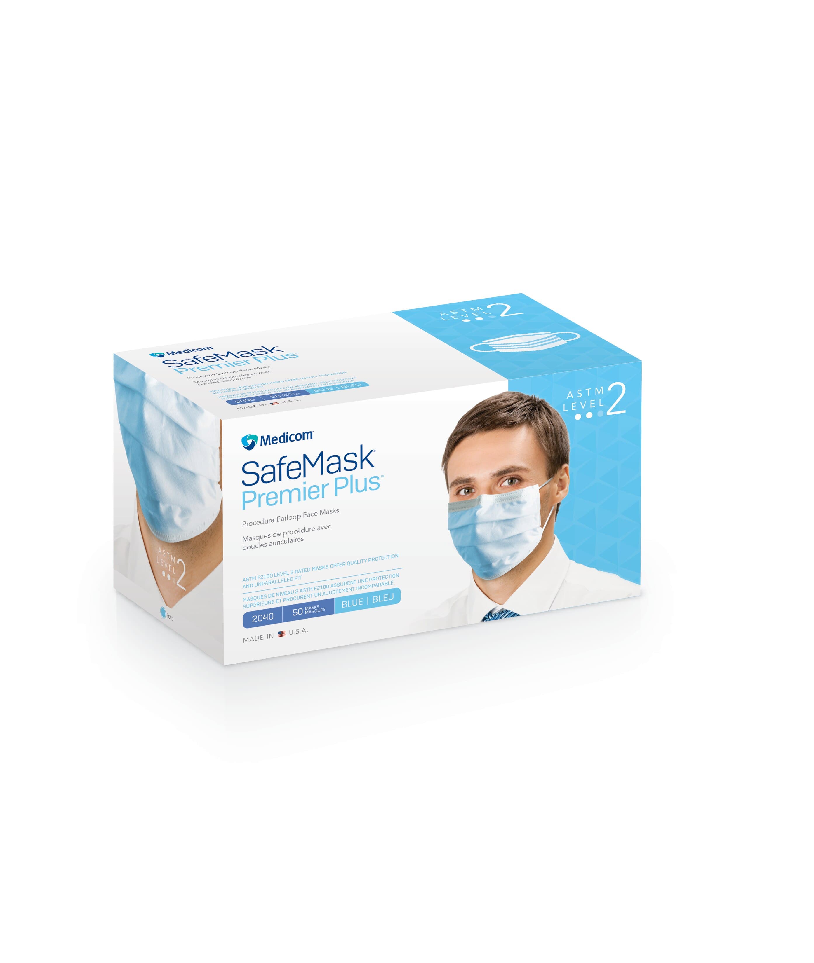 SafeMask Premier Plus Procedure Face Mask, ASTM Level 2, Blue, Ear Loop, 50/Box, 2040 thumbnail 12