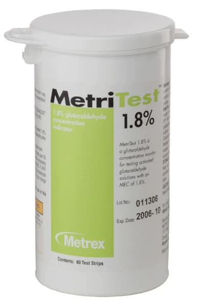 MetriTest 1.8% Glutaraldehyde Test Strips, 60 Strips per Bottle, 2 Bottles per Box (120 Strips), Ref 10-304 - MetriTest® 1.8% Test Strips Box of 2 - Image 1