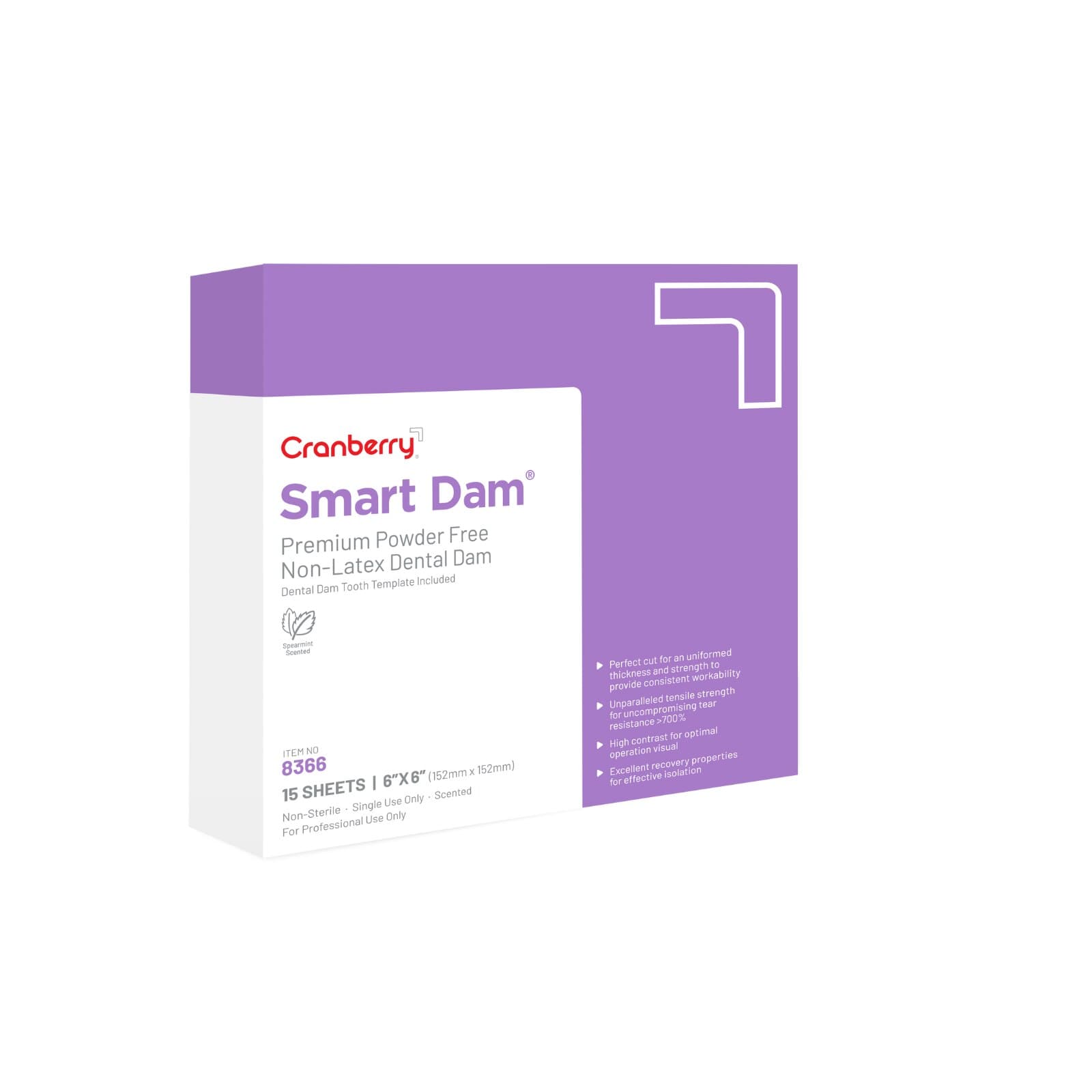 Cranberry Smart Dam Non-Latex Dental Dam, 6" x 6", Medium, Spearmint Scent, Green Mint, 15/Box, CR8366 thumbnail 7