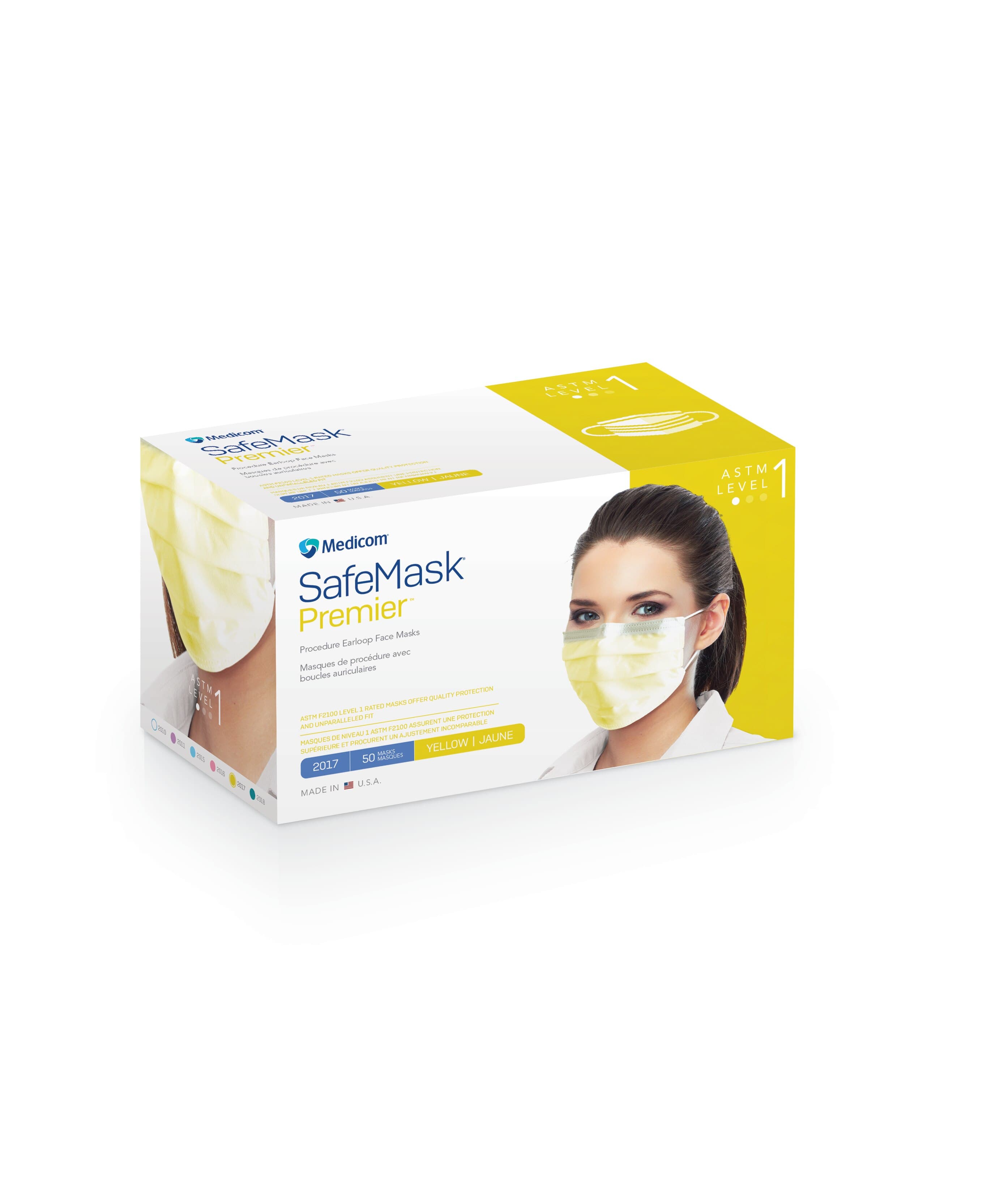 SafeMask Premier Procedure Face Mask, ASTM Level 1, Ear Loop, Yellow, 50/Box thumbnail 11