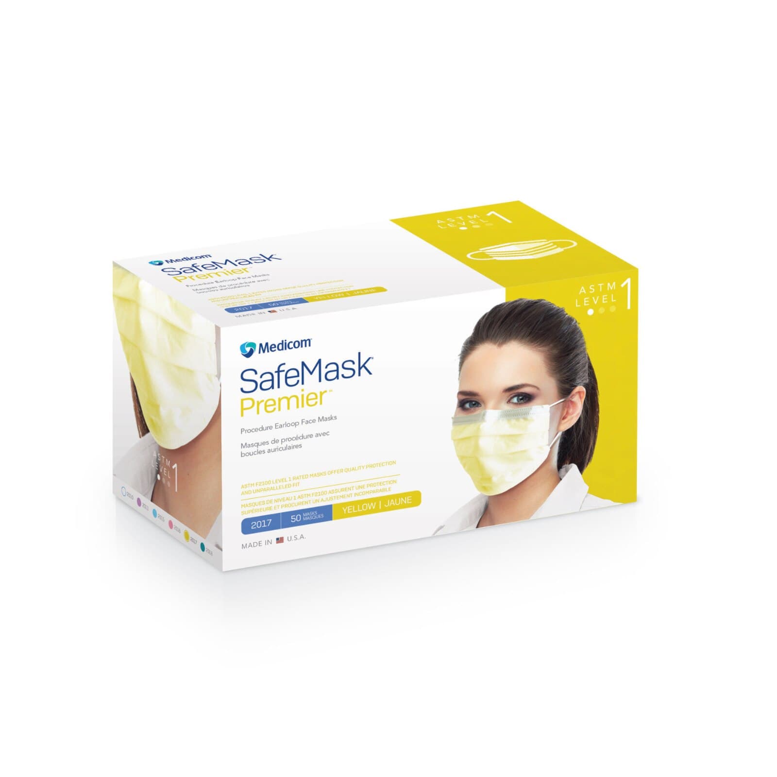 SafeMask Premier Procedure Face Mask, ASTM Level 1, Ear Loop, Yellow, 50/Box thumbnail 12