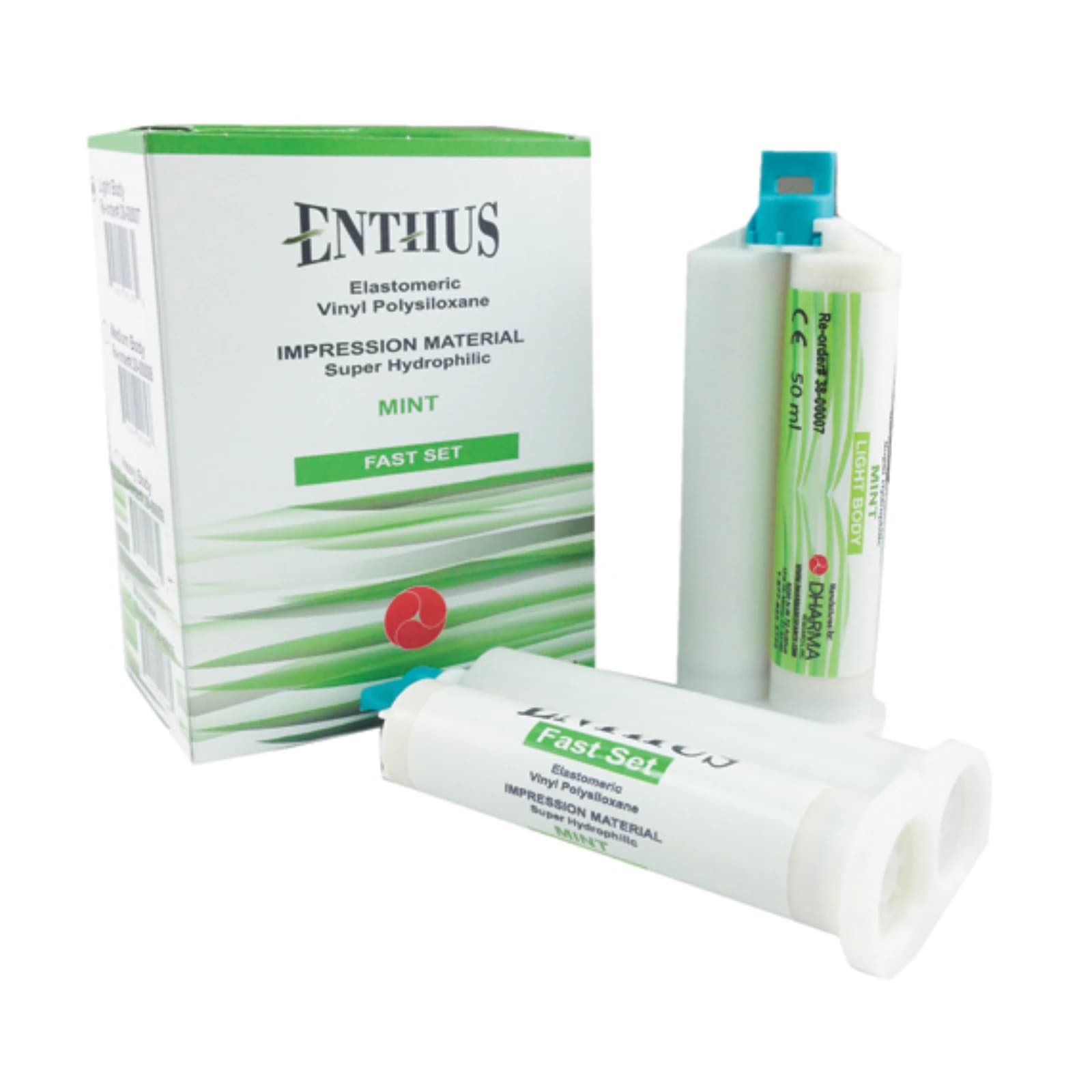 Enthus Medium Body Fast Set Vinyl Polysiloxane Impression Material, 4 x 50ml Cartridges, Spearmint, Buff Color - Enthus Medium Body Fast Set 4x50ml cartridges vinyl polysiloxane impression - Image 1