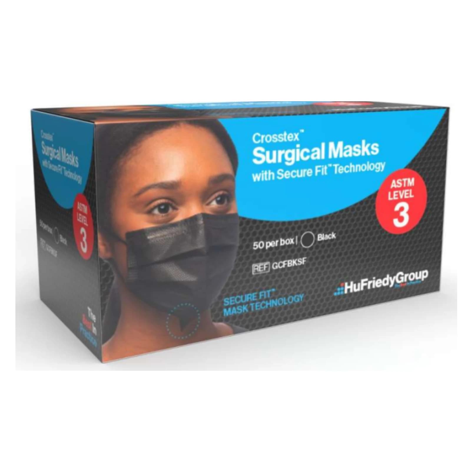 Crosstex™ Surgical Face Mask with Secure Fit™ Technology, ASTM Level 3, Black, Ear Loop, 50/Box, GCFBKSF thumbnail 9