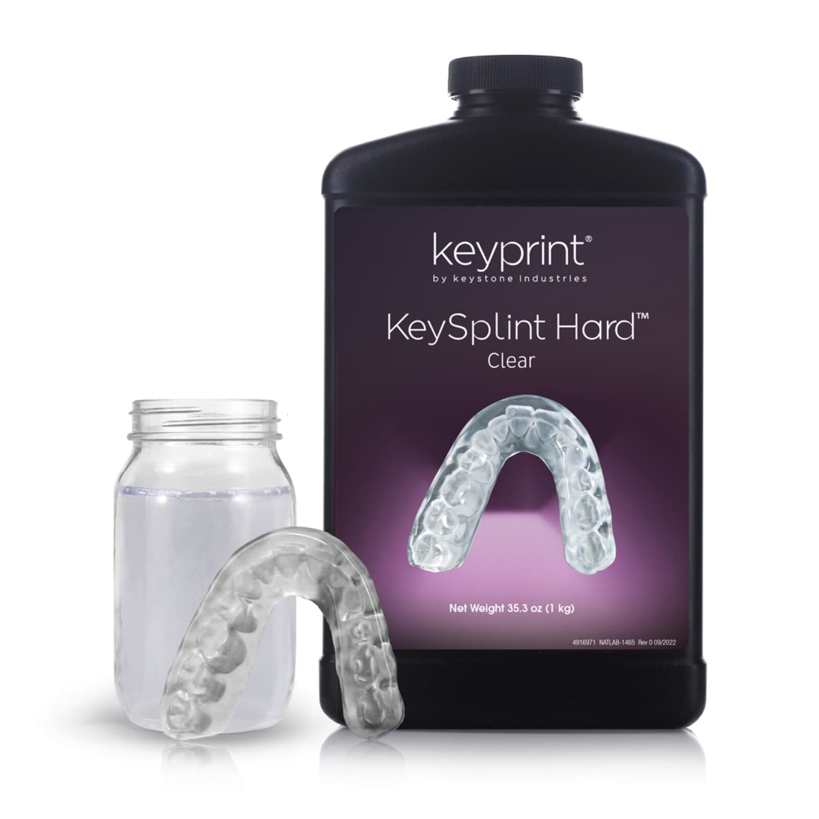 KeySplint Hard Clear 3D Printing Resin, 1kg, Rigid Dental Splint Material - KeySplint 1kg Hard Clear - Image 1