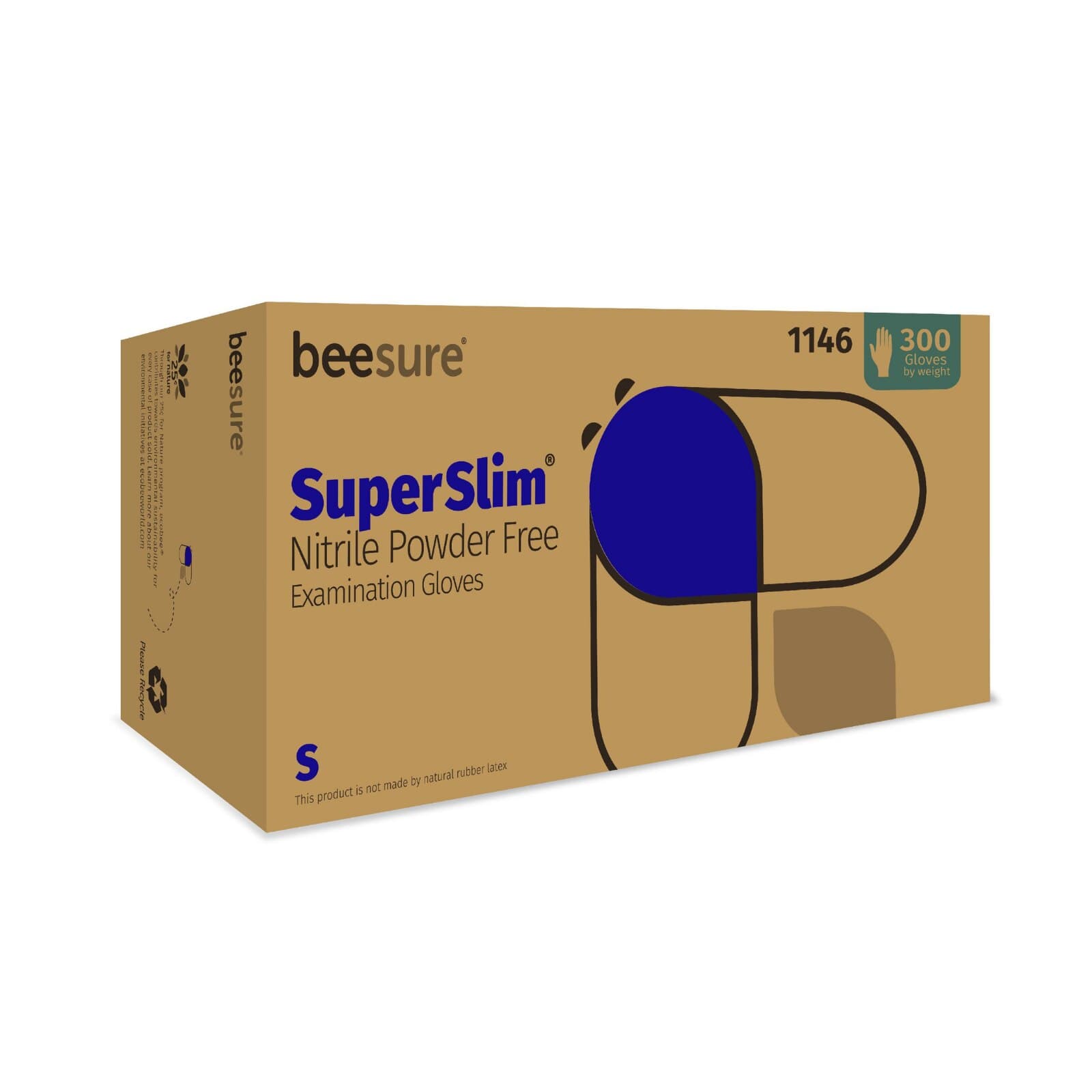 BeeSure Nitrile SuperSlim Gloves, Small, 300/Box - BeeSure Nitrile SuperSlim Gloves Small 300/Bx - Image 1