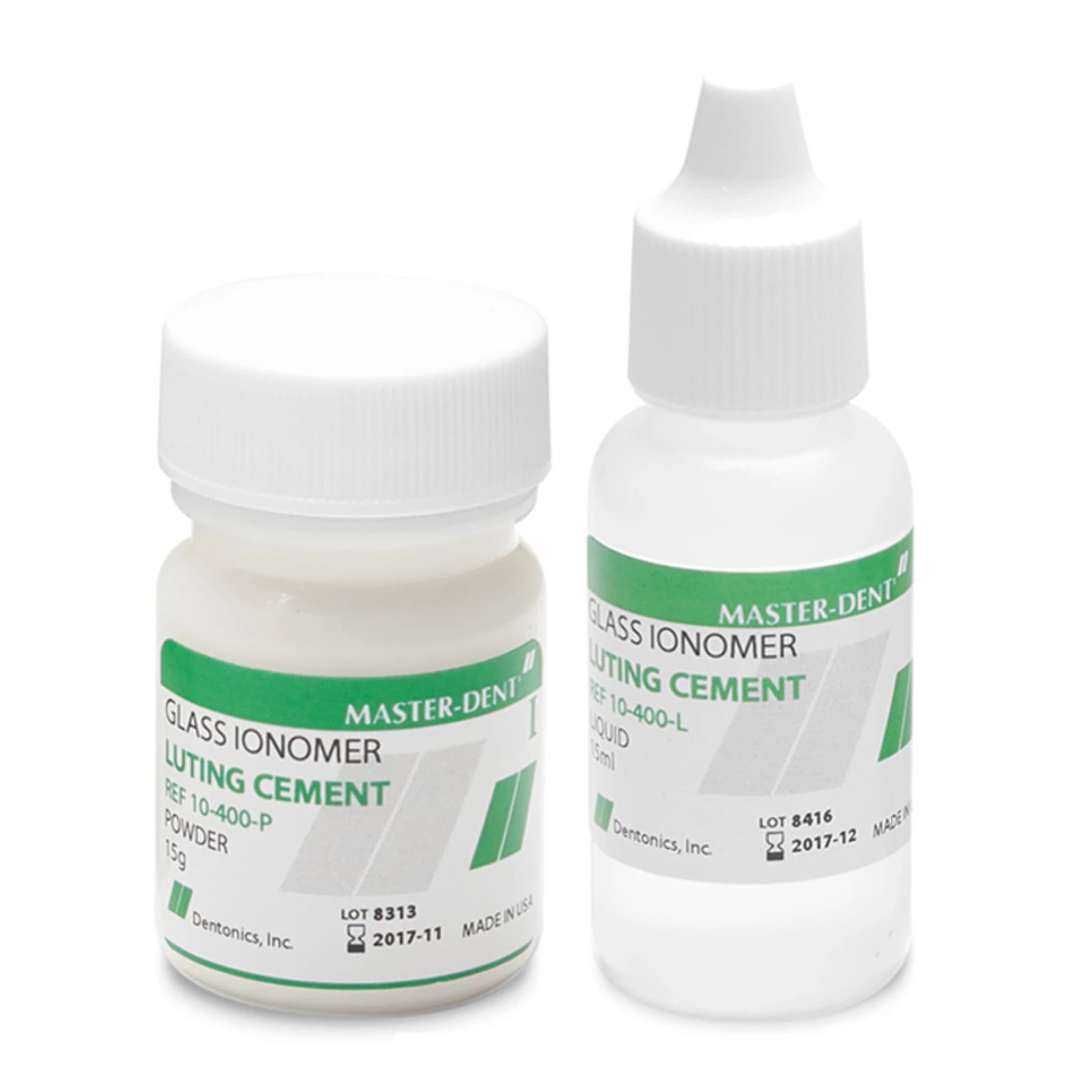 Dentonics Glass Ionomer Luting Cement, Self-Cure, White, Fluoride, 15g Powder/15mL Liquid Kit, 01KTRZ2M6S2MW4B2JGP52Y2NQ7 - Glass Ionomer Luting Cement 15g Powder/15mL Liquid - Image 1