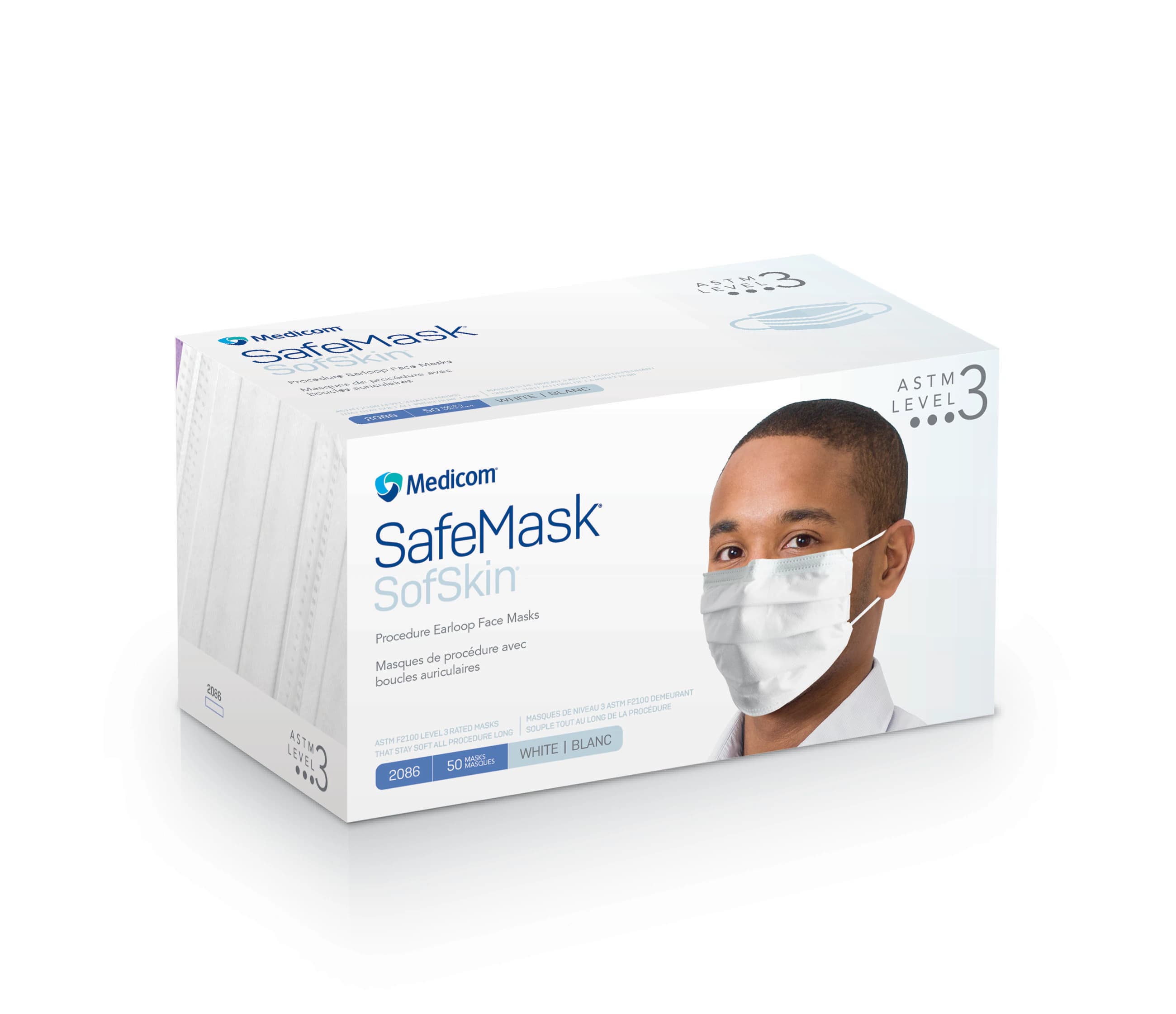Medicom SafeMask SofSkin Earloop Face Mask, ASTM Level 3, White, 50/Box, 2086 thumbnail 16