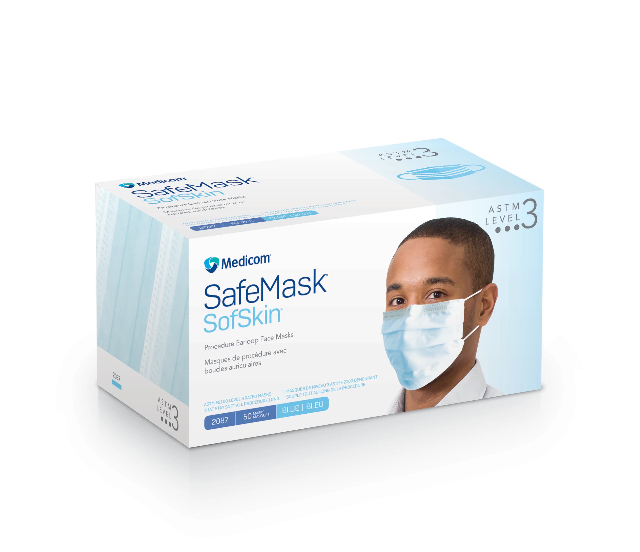 Medicom SafeMask SofSkin Earloop Face Mask, ASTM Level 3, Blue, 50/Box, 2087 thumbnail 15