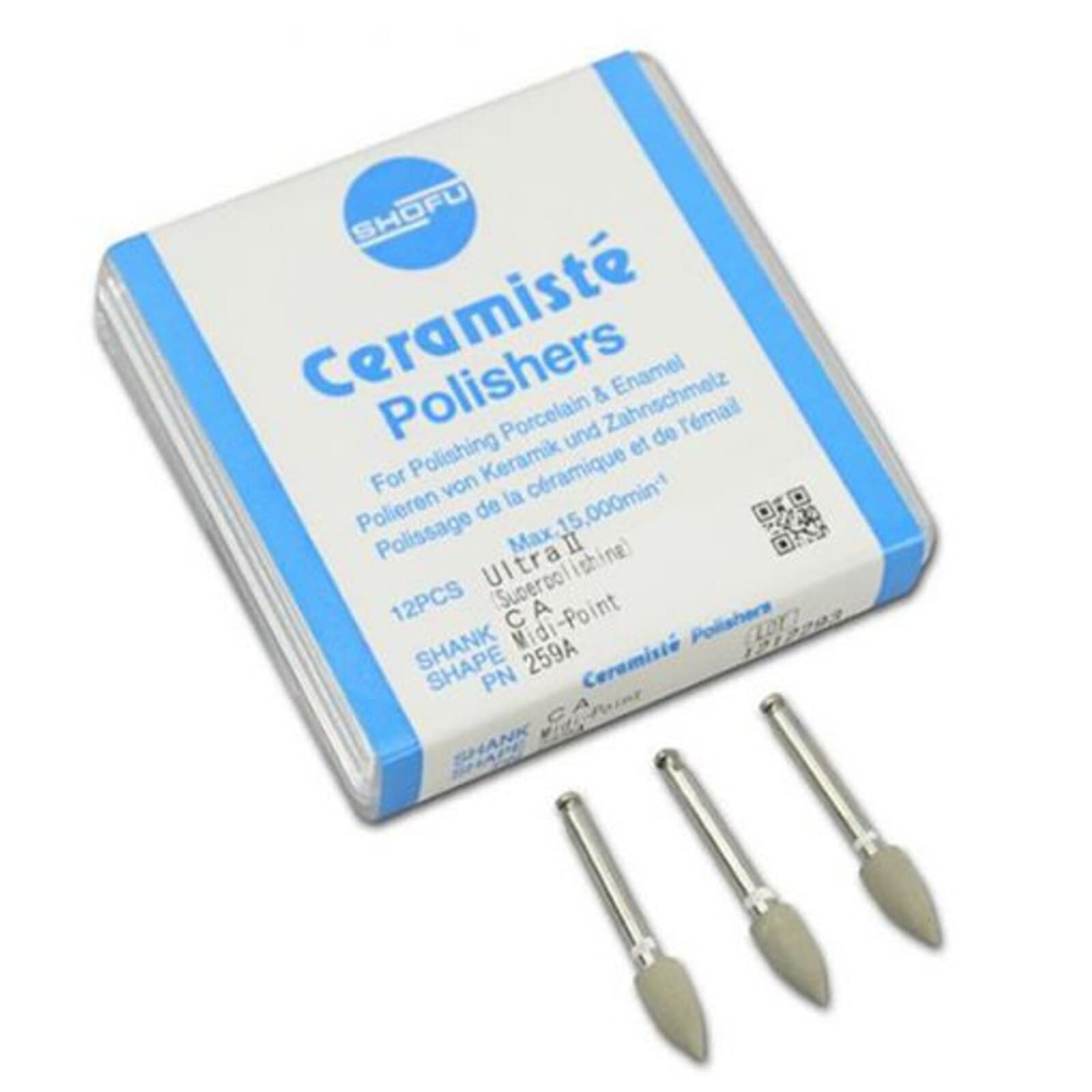 Shofu Ceramiste Ultra II CA Bullet Polisher, White Band, Silicon Carbide, Contra Angle, 12/Pkg, #0257 thumbnail 2