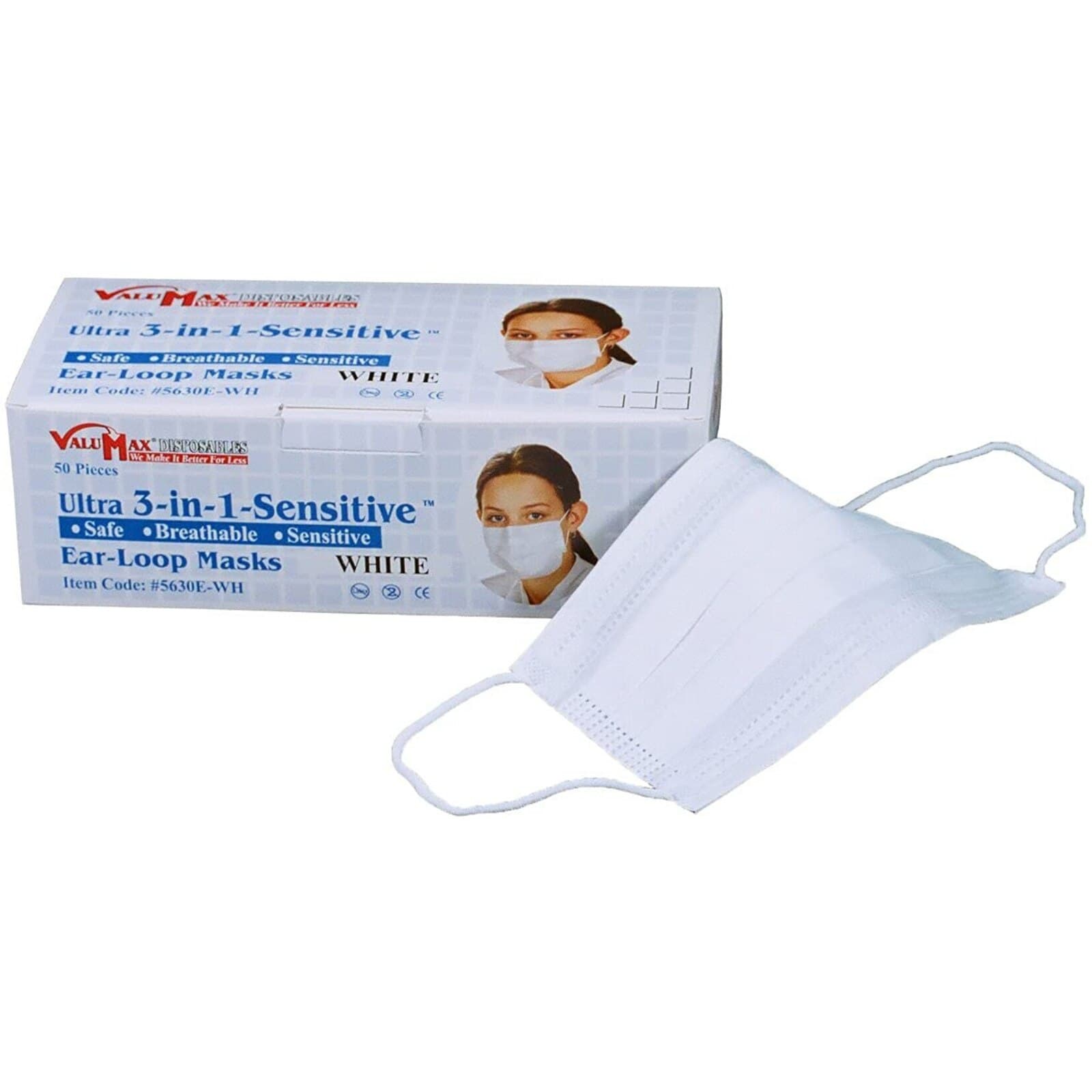 Valumax Procedural Earloop Mask, White, High Filtration 98% at 0.1 Micron, Fluid Resistant, Latex Free, 50/Box - Procedural Earloop Mask - WHITE, High Filtration 98% at 0.1 micron, Fluid - Image 1