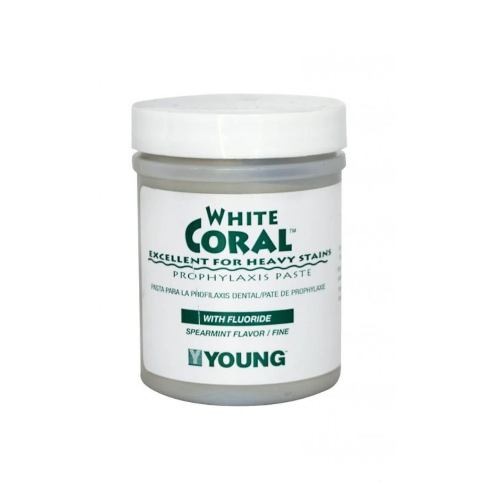 Young Dental Coral Prophy Paste, White, Spearmint, Coarse Grit, Fluoride-Free, 9 oz Jar, 033609 - White Coral Spearmint Coarse 250g w/o Fluoride - Image 1