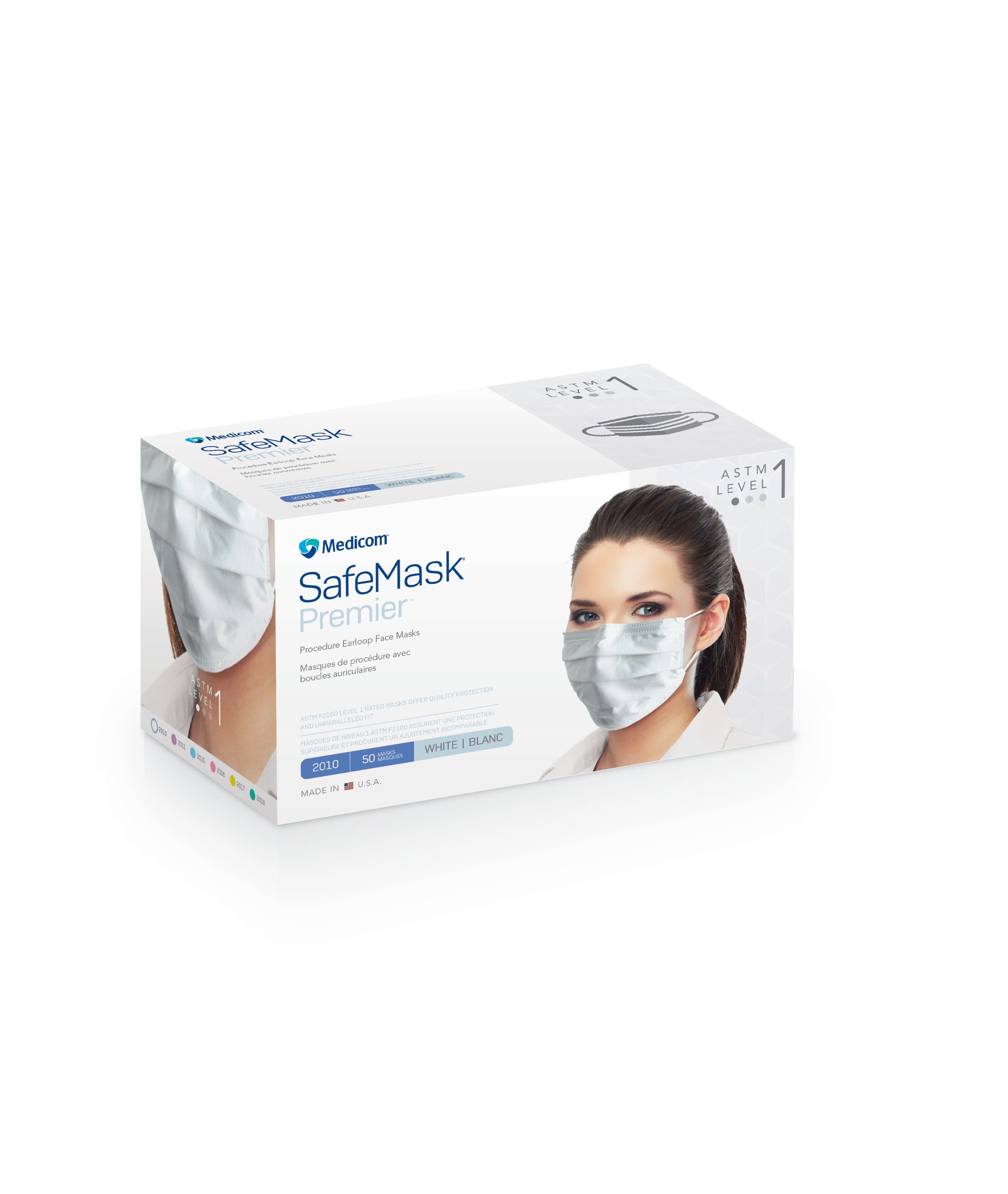 Medicom SafeMask Premier Procedure Face Mask, ASTM Level 1, Ear Loop, White, 50/Box, 2010 thumbnail 12