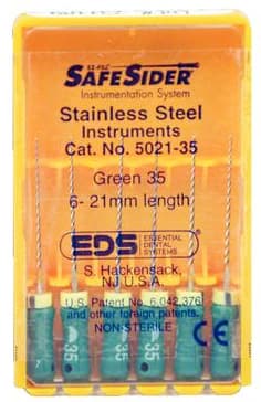 SafeSiders Endodontic Hand Reamers, 21 mm, 0.02 Taper, Size #35, Green, Stainless Steel, 6/Pkg, 5021-35 thumbnail 5