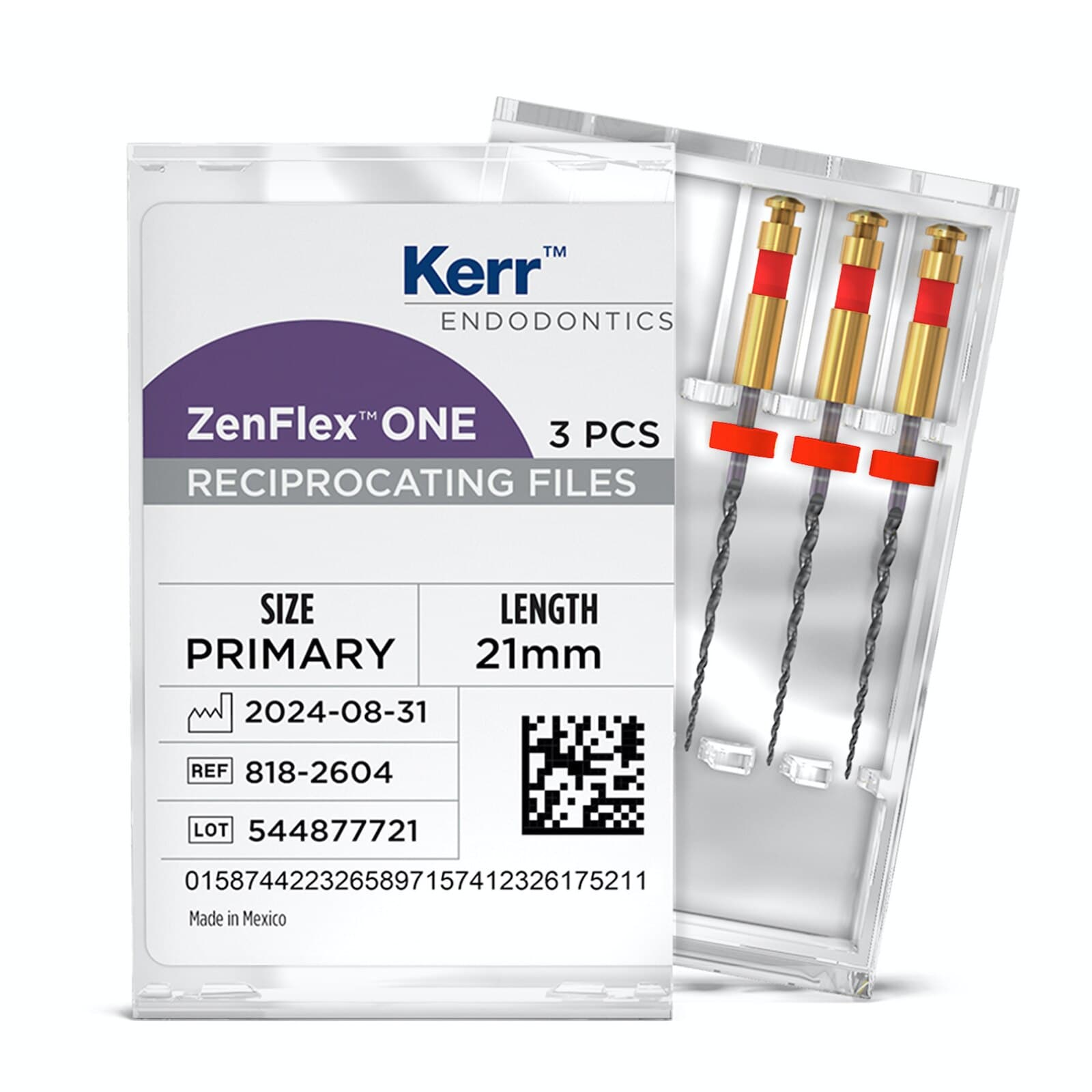 Kerr ZenFlex ONE Reciprocating NiTi File, Primary, Red, .25/.06, 21mm, 3/Pk, 818-2604 thumbnail 8