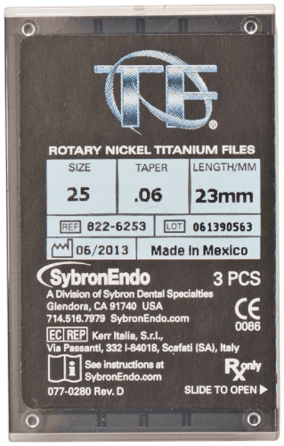 Kerr TF Twisted Nickel-Titanium Rotary File, 23 mm, 0.06 Taper, #25, Red, 3/Pk, 822-6253 thumbnail 14