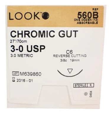 Look 560B Chromic Gut Suture, 3-0, 27" (70 cm), C-6 Reverse Cutting Needle, 3/8 Circle, 12/Pk thumbnail 10