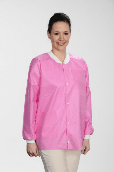 ValuMax Extra-Safe Hip-Length Lab Jacket, Raspberry, 2XL, Latex-Free, Fluid-Resistant, AAMI Level 3, 10/Pack thumbnail 2