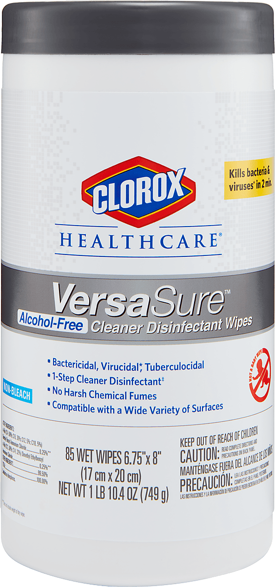 Clorox Healthcare VersaSure Alcohol-Free Cleaner Disinfectant Wipes, 6.75" x 8", 85/Canister, 31757 thumbnail 2