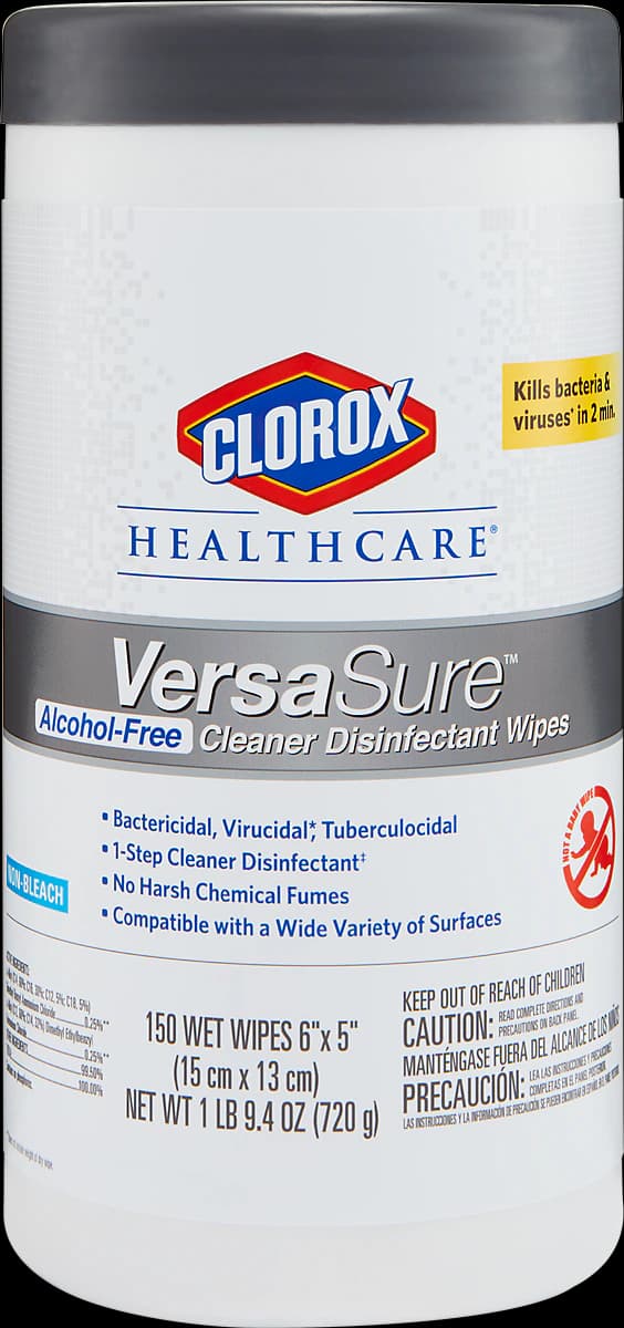 Clorox Healthcare VersaSure Alcohol-Free Cleaner Disinfectant Wipes, 6" x 5", 150/Can, 31758 - Clorox Healthcare VersaSure Cleaner Disinfectant Wipes - Image 1