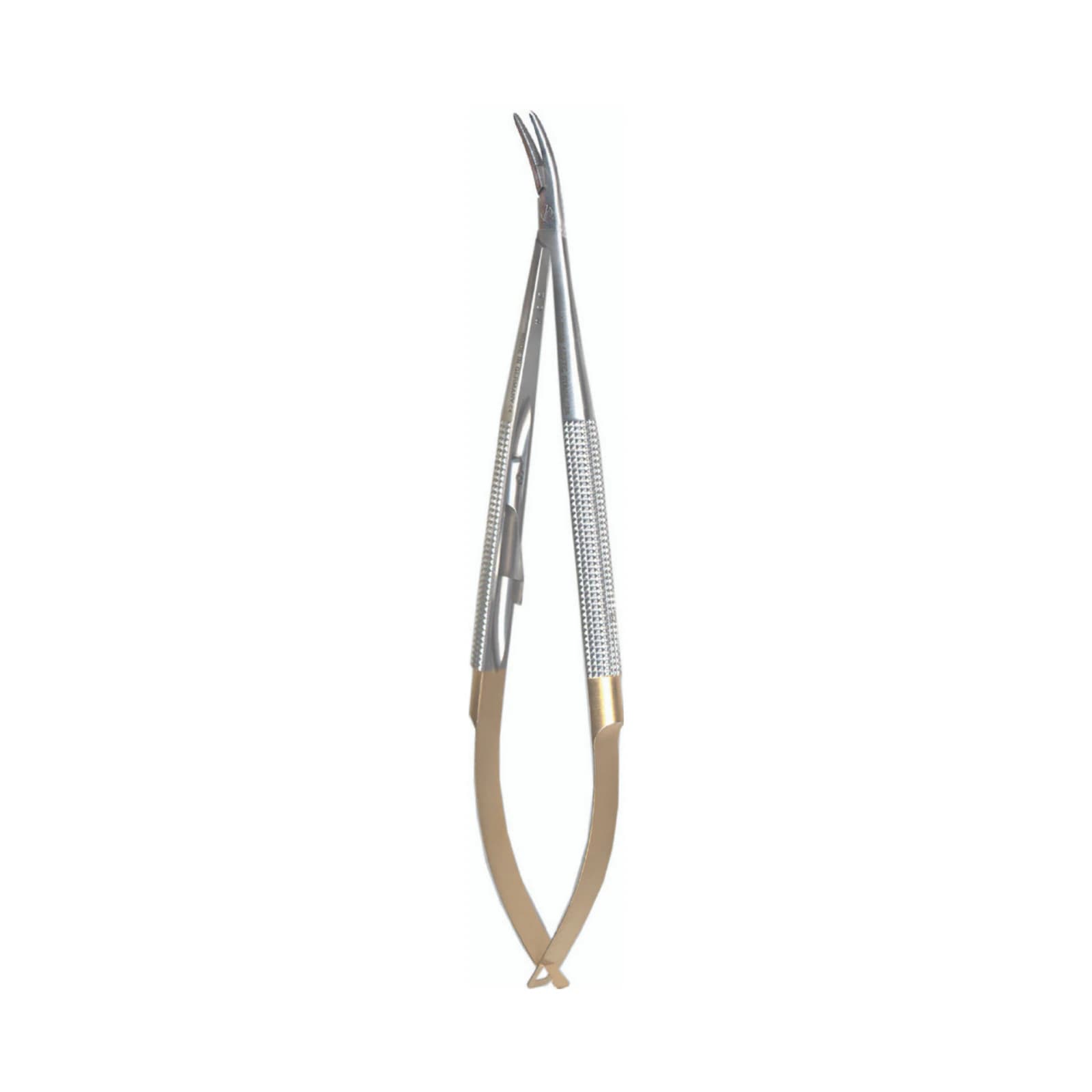 Needle Holder Curved Castroviejo 187TCC LONG, 7", Round Handle, Carbide Tips, A. Titan Instruments - Needle Holder Curved 187TCC LONG - Image 1