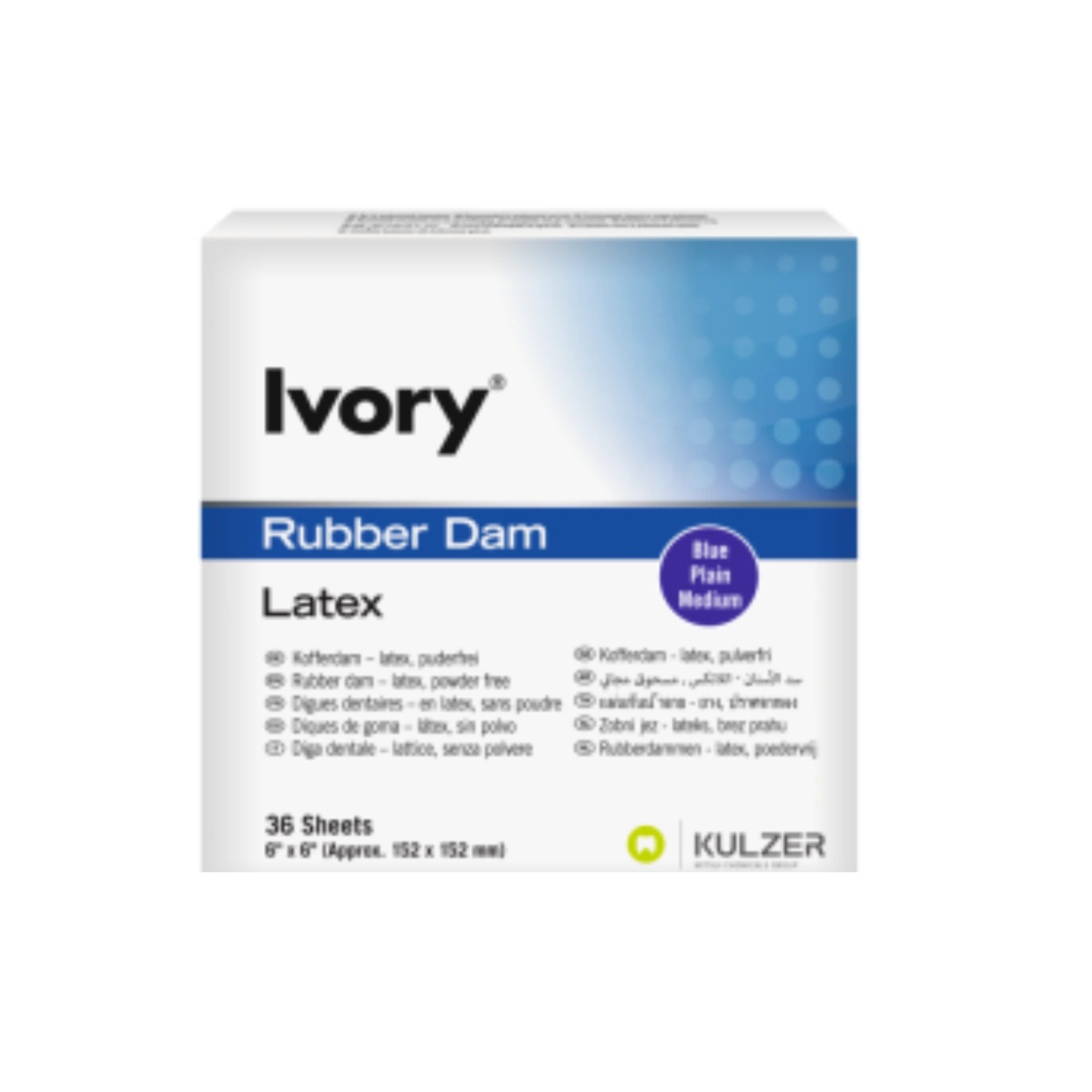 Ivory Rubber Dam, 6 x 6 Medium, Blue, Latex, 36/Box, 66094053 thumbnail 6