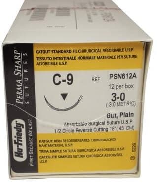 Hu-Friedy Perma Sharp Plain Gut Absorbable Suture, 3-0, C-9 Reverse Cutting Needle, 1/2 Circle, 18", 12/Box, PSN612A thumbnail 6