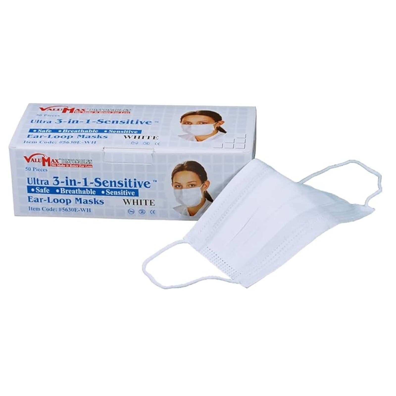 Valumax Ultra 3-in-1 Sensitive Earloop Mask, White, ASTM Level 3, 50/Box, 5630E-WH thumbnail 2