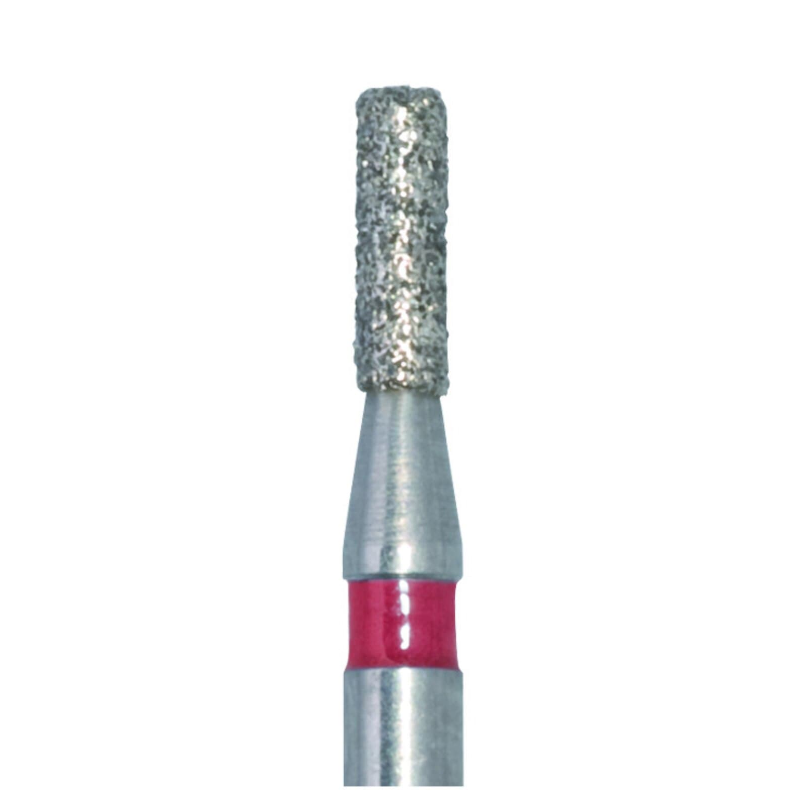 Meisinger 840F-012-FG Fine Grit Diamond Bur, Cylinder with Round End, Friction Grip, 1.2 mm Head Diameter, 4.0 mm Head Length, Red Ring, 5/Pkg - Diamond Instruments – FG, Fine, Red, Cylinder, Round End, 5/Pkg - 840F-012-FG, 1.2 mm Head Diameter, 4.0 mm Head Length - Image 1