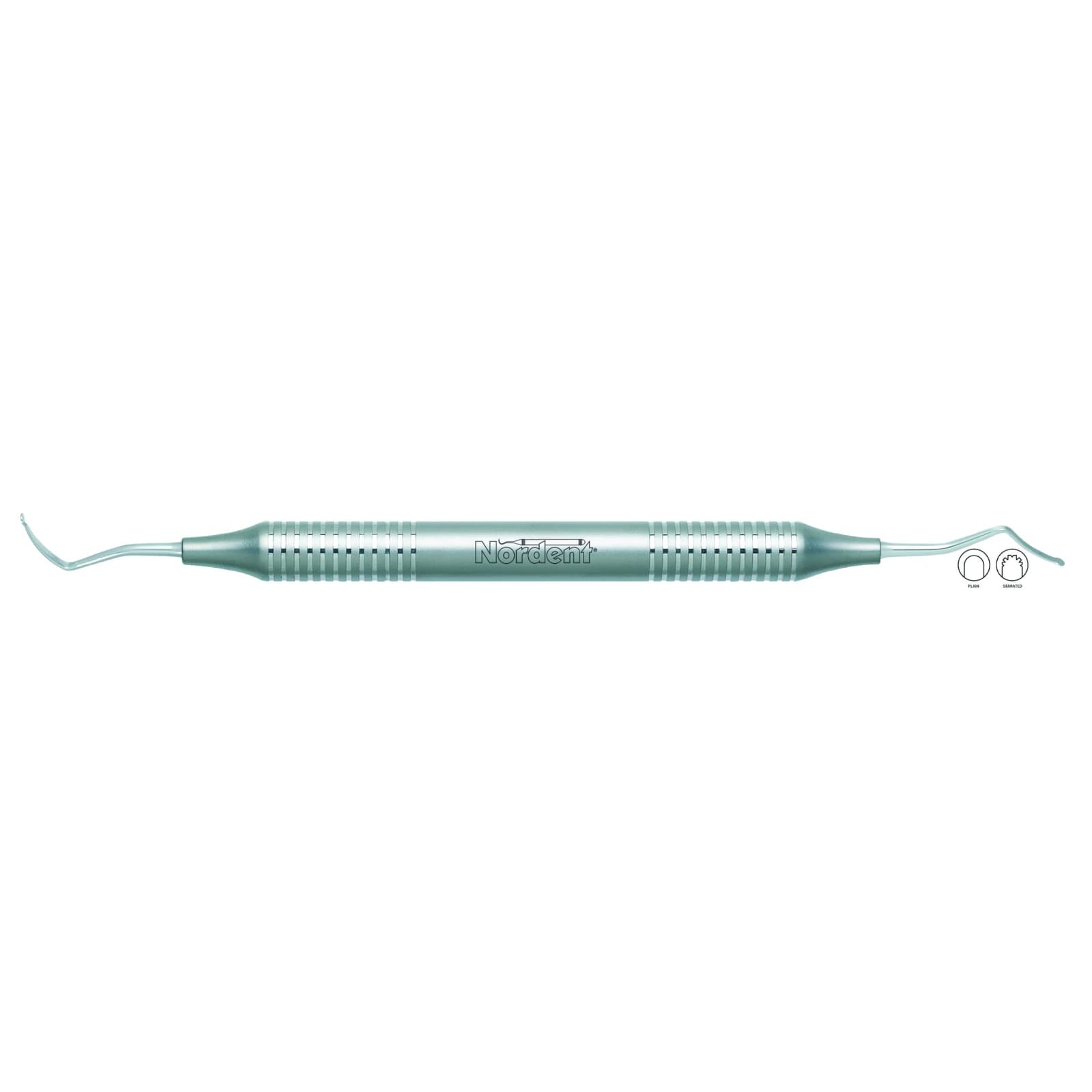 #222 Nordent Gingival Cord Packer, Serrated Tip, Anatomical, Double-End, DuraLite Round Handle - #222 Nordent Curved Blade Gingival Cord Packer Serrated Tip DURALite Round Handle Double-end - Image 1