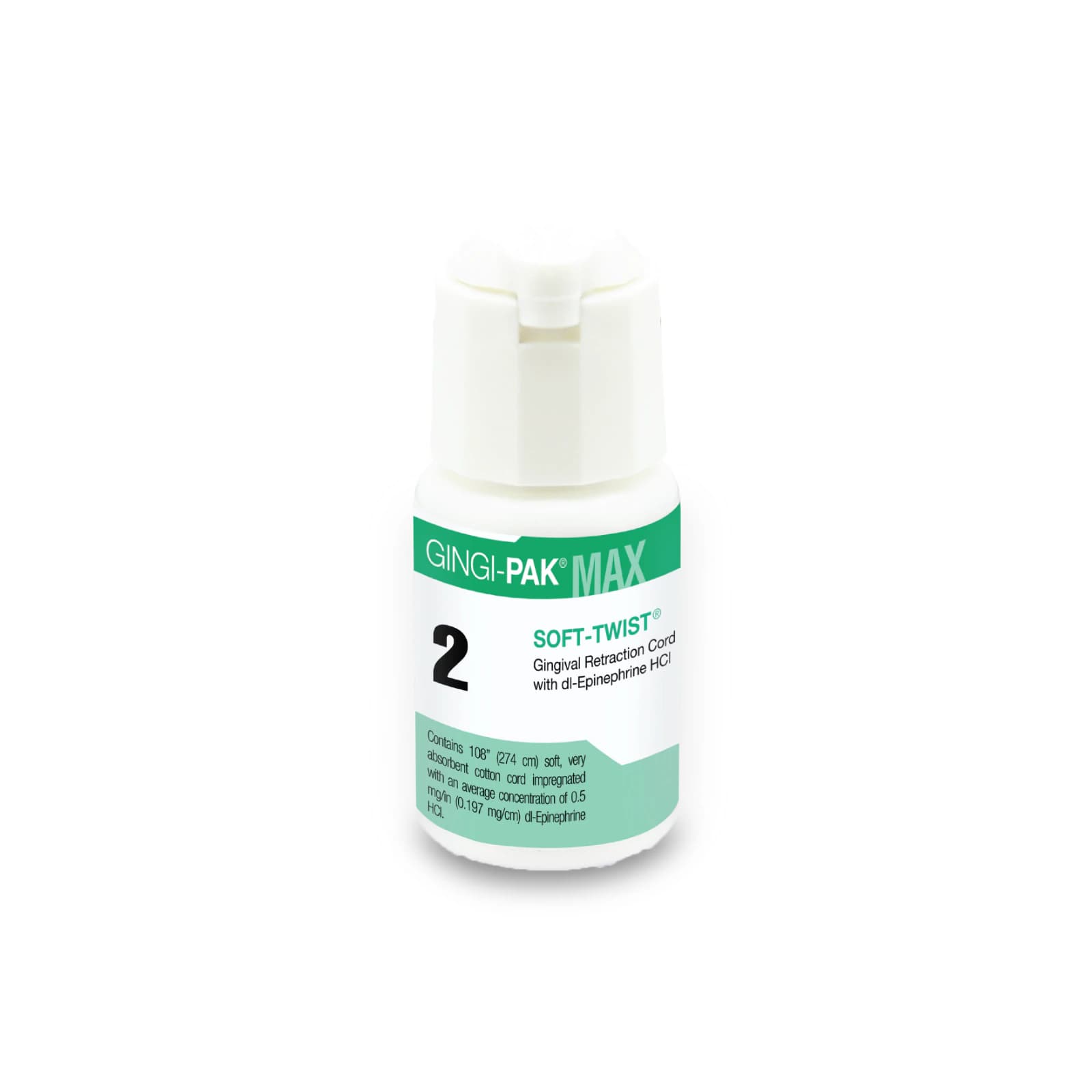 Gingi-Pak MAX Soft-Twist Retraction Cord, #2 Medium, Epinephrine HCl, 108" per Bottle, 10110M thumbnail 3