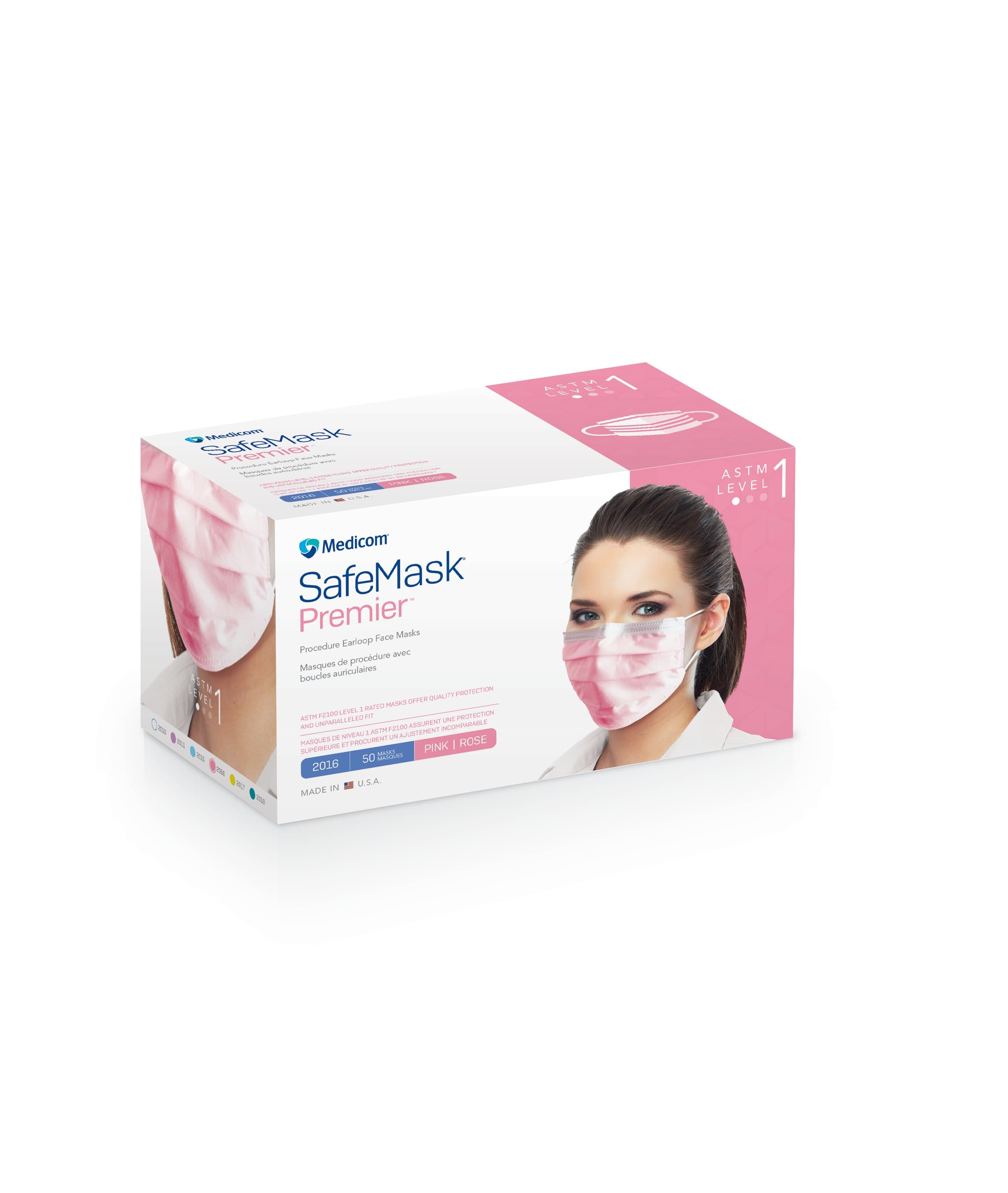 SafeMask Premier Procedure Face Mask, ASTM Level 1, Pink, Ear Loop, 50/Box, 2016 thumbnail 12