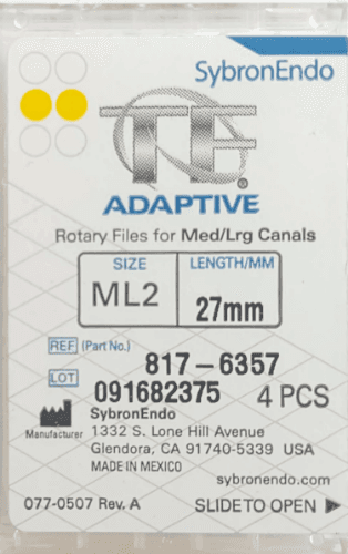 TF Adaptive Nickel-Titanium Rotary Files, ML2, 27 mm, Yellow, 4/Pk, 817-6357 thumbnail 9
